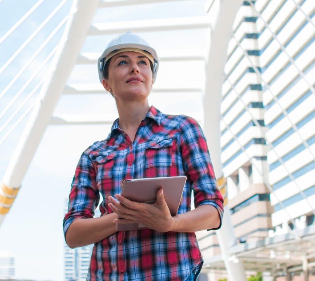 Industrial construction engineer wear safety helmet engineering
