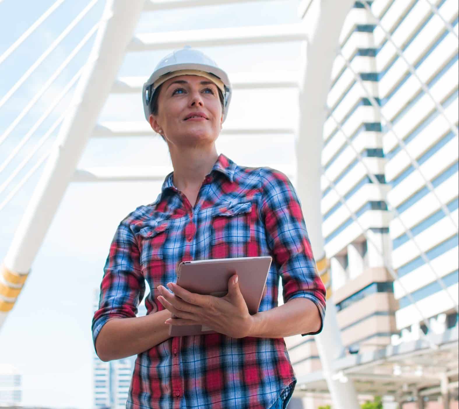 Industrial construction engineer wear safety helmet engineering