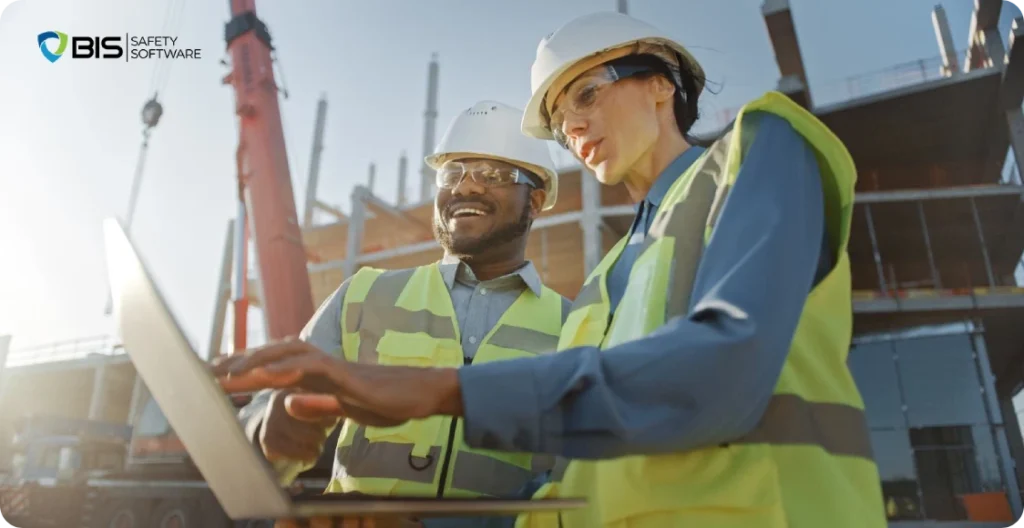 Worker checking BIS software