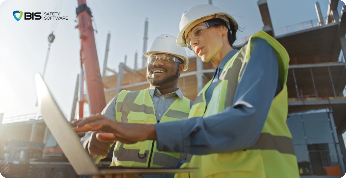 Worker checking BIS software
