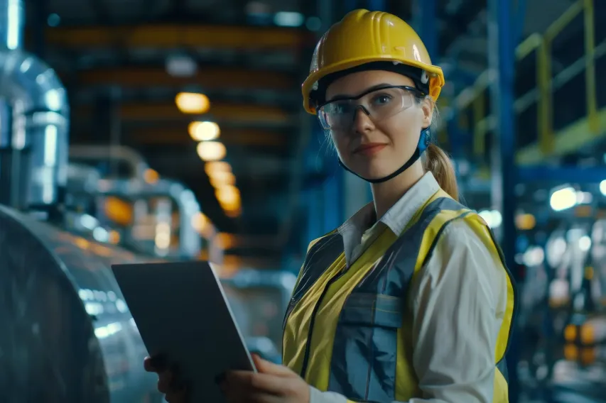 Worker wearing protective equipment in an industrial setting, highlighting the importance of safety alignment across teams.