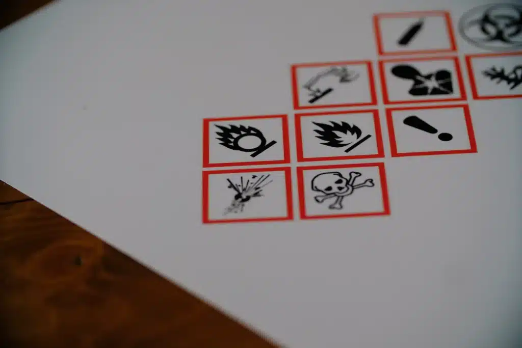 WHMIS pictogram chart showing hazard symbols used for hazardous product classification.