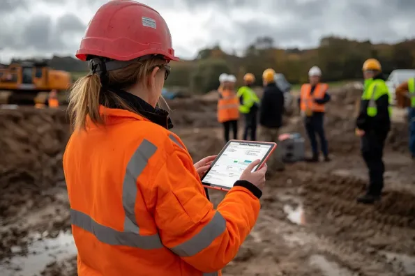 supervisor looking at ehs risk form on digital tablet