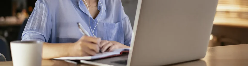 Businesswoman in having a video call on laptop