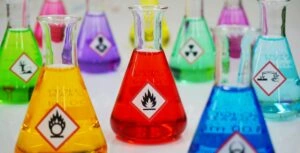 - BIS Safety Software chemical hazards all displayed with various colours of liquids and symbols
