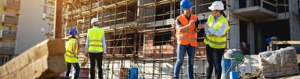 4 construction workers meeting for incident management