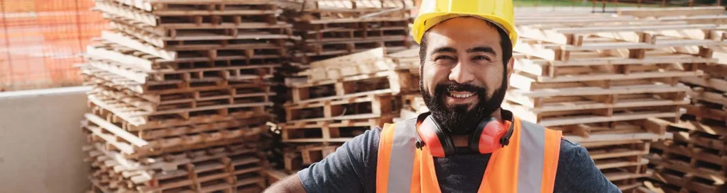 Happy Worker With Forklift Smiling