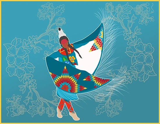 Indigenous dancer made with vector art, with a blue backround