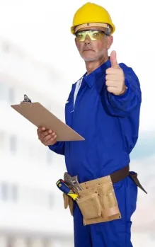 - BIS Safety Software builder or senior mason making ok sign with thumb