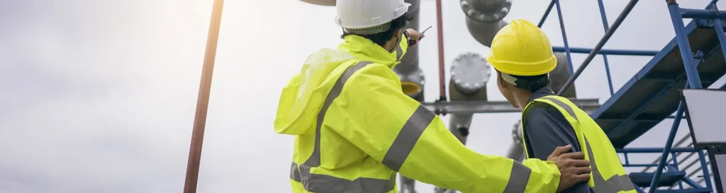 Mechanical engineer working install chilled water pipe system