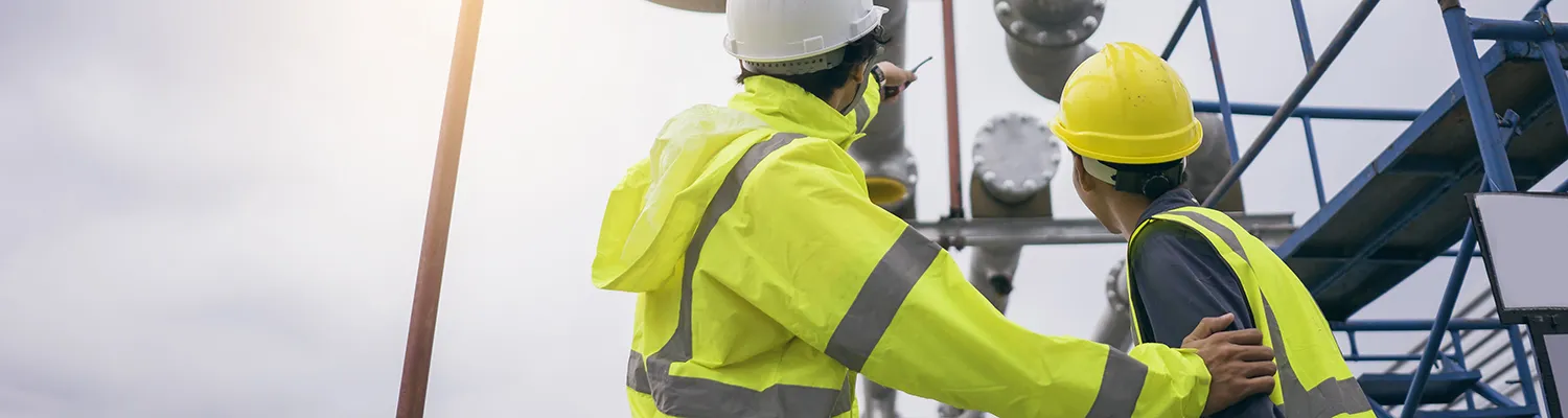 Mechanical engineer working install chilled water pipe system