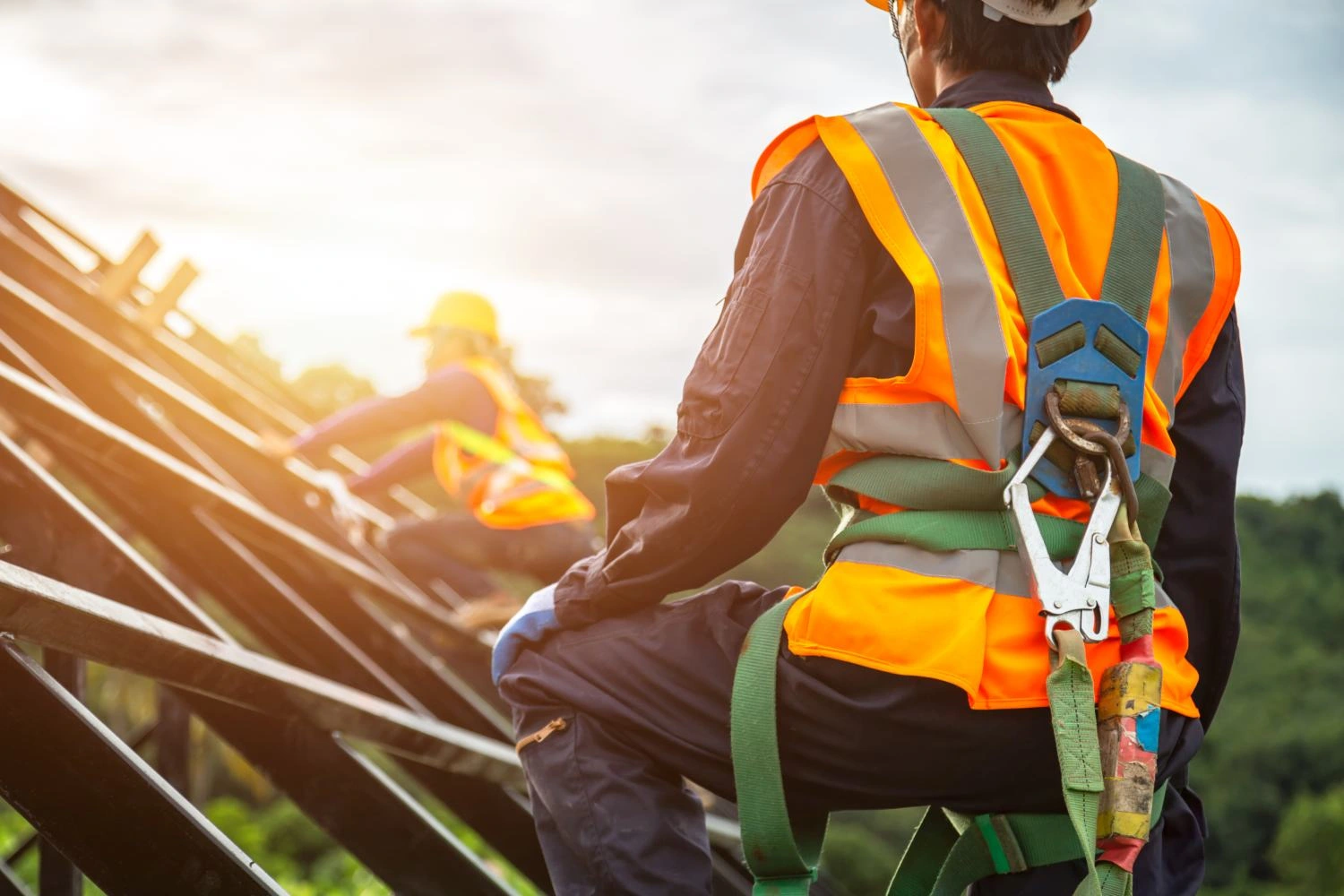 Specialist working with safety harness