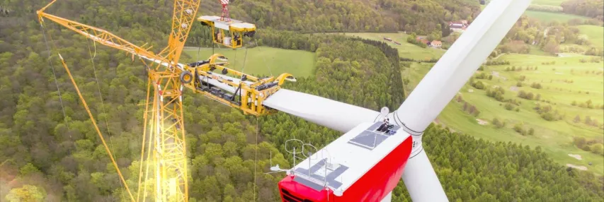 Wind turbine tower under construction