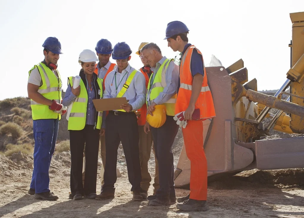 construction group of people discussing safety