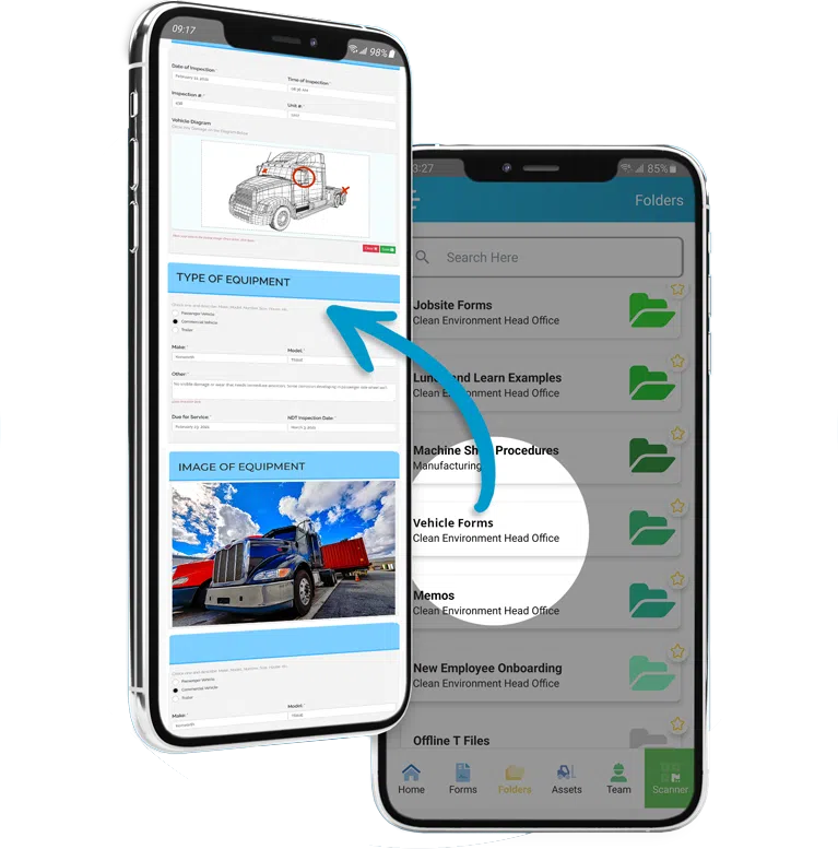 digital folders document management software on two phones