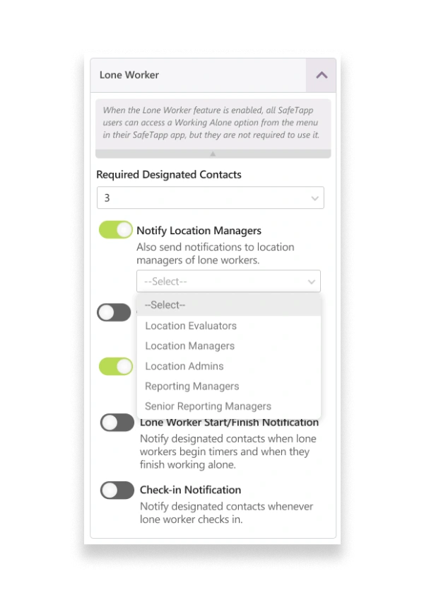 Working Alone Feature Check in
