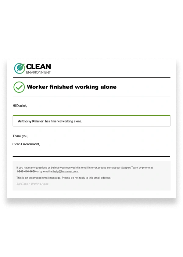 Working Alone Feature