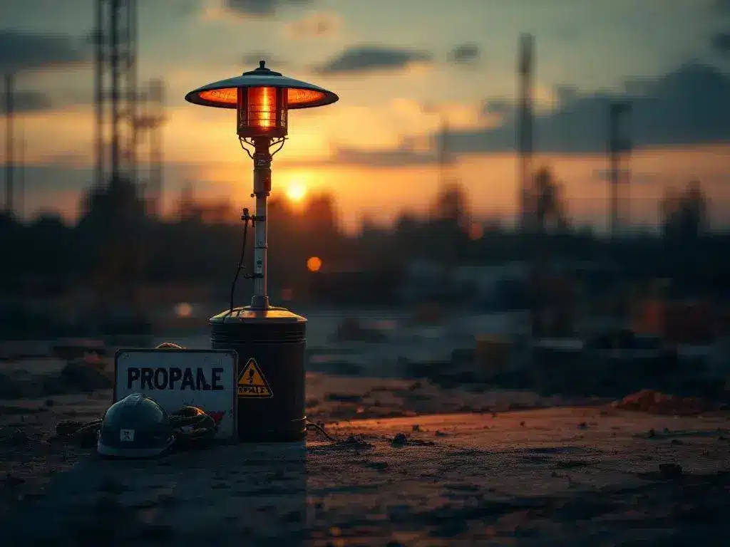 Outdoor propane cylinder reminding workers of safe transport and storage rules.