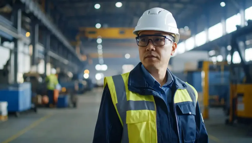 Experienced safety worker on-site, trusting instincts and monitoring team activity.