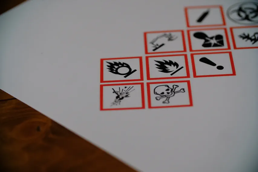WHMIS pictogram chart showing hazard symbols used for hazardous product classification.