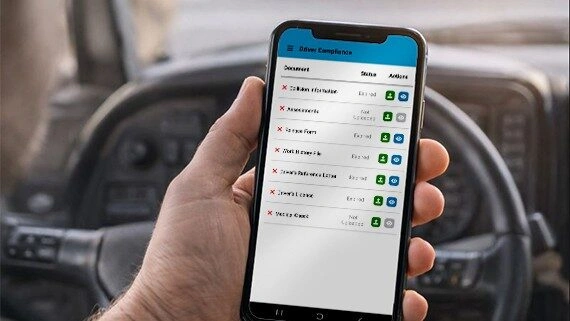 driver looking at profile stats on ehs software