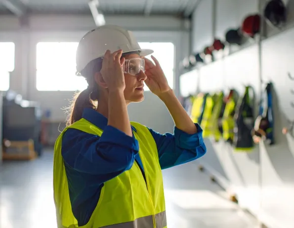 Worker with safety glasses