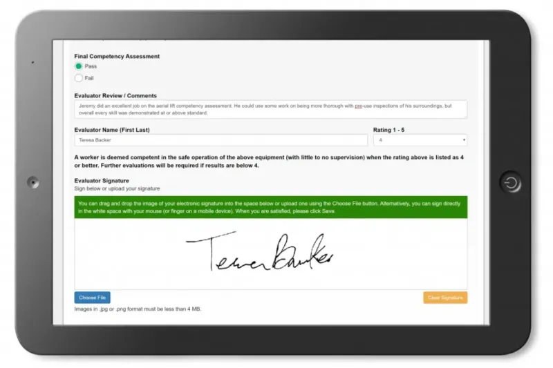 tablet with competency sign off