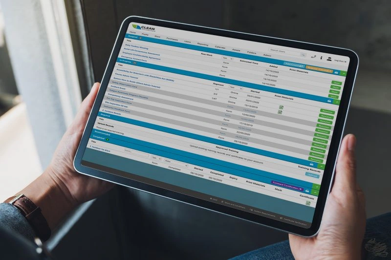 LMS on tablet with landing screen open