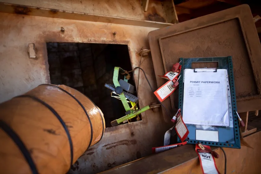 - BIS Safety Software Wide angle pic of permit to work paper clipping on isolation con