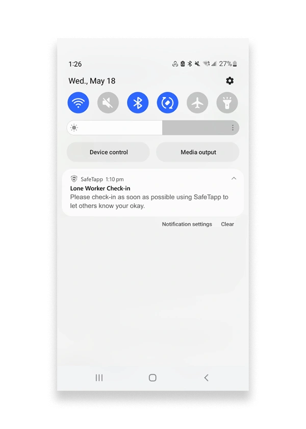 Working Alone Feature notification